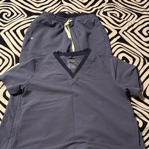 Figs Navy Scrub Set with Neon Accents